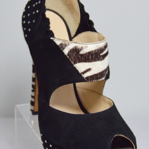 🆕🏷️  RDamiano Marini | Zebra Ponyhair Swarovski Platform Heels | Made in Italy - Picture 11 of 13